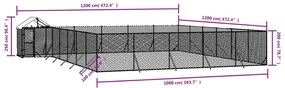 Canil de exterior com teto 12x12x2,5 m aço galvanizado prateado