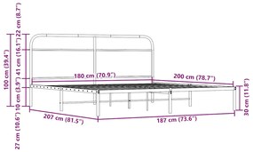 Estrutura cama sem colchão 180x200 cm metal carvalho castanho