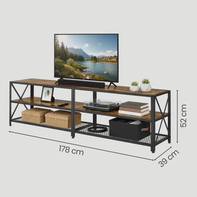 Móvel TV baixo com estrutura em aço, 178 x 39 x 52 cm com espaço de arrumação castanho-preto