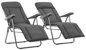 Cadeiras de jardim dobráveis com almofadões 2 pcs cinzento
