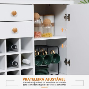 HOMCOM Aparador de Cozinha Moderno com 2 Gavetas 2 Armários com Prateleiras Ajustáveis e Suporte para 9 Garrafas Móvel Auxiliar de Armazenamento para Sala de Jantar Sala de Estar 110x35x75cm Branco