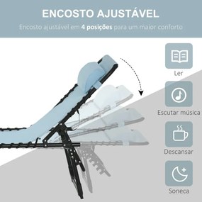 Espreguiçadeira Dobrável com Apoio de Cabeça Reclinável 4 Posições e Estrutura em Aço 189x58x30 cm Azul Claro