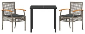 Conjunto de Jantar de Jardim com 3 Peças e Almofadas - Cinza Rattan e
