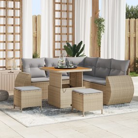 Conjunto de Sofá de Jardim vidaXL com Almofadas Bege de Poly Rattan Acácia