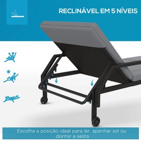 Outsunny Espreguiçadeira de Vime Chaise Longue de Jardim com Encosto A