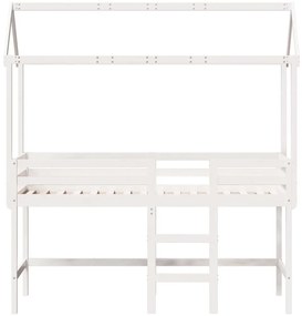 Cama alta c/ escada e telhado 80x200 cm pinho maciço branco