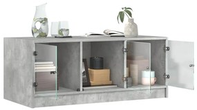 Mesa de centro c/ portas de vidro 102x50x42 cm cinza cimento