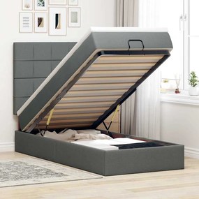 Cama Otomana com colchão & LEDs 80x200cm tecido cinza-escuro