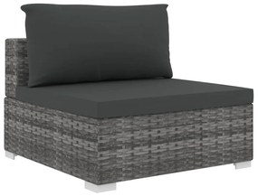 10 pcs conjunto lounge de jardim c/ almofadões vime PE cinzento