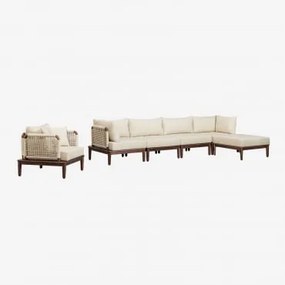 Conjunto De Jardim Com Sofá Modular De 4 Peças Com 2 Poltronas De Canto, Puff E Poltrona Em Acácia Giulia Castanho-acácia Escuro - Sklum