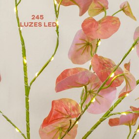 Árvore de Eucalipto Artificial 150 cm Árvore Artificial com 245 Luzes LED e Base Decoração Laranja e Castanho