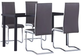5 pcs conjunto de jantar couro artificial cinzento