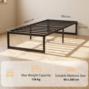 Estrutura de cama 90 x 200 cm com base de metal (COLCHÃO NÃO INCLUIDO), cama individual com espaço de arrumação por baixo, silenciosa, montagem fácil,