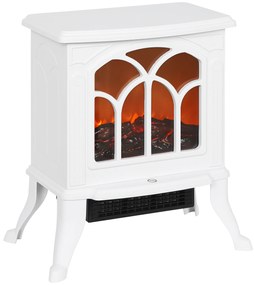 HOMCOM Lareira Elétrica  750/1500 W Lareira Decorativa com 2 Níveis de Potência Efeito Chama Área de Cobertura 15-20 m² 37,3x23,1x44 cm Branco | Aosom Portugal