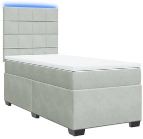 Cama com molas/colchão 80x200 cm veludo cinza-claro