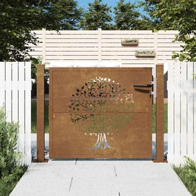 vidaXL Portão de jardim 100x100 cm em aço corten com design de árvore