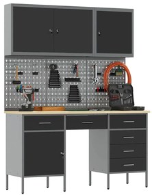 Conjunto de Armário de Trabalho e Painel de Ferramentas vidaXL com 8 P