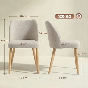 Conjunto de 2 Cadeiras de Jantar, 52 x 46 x 76 cm, Encosto Curvo, Creme