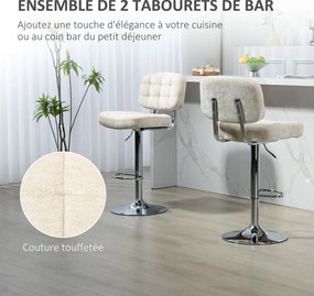 Conjunto de 2 bancos de bar com encosto, altura ajustável e apoio para os pés, estrutura em aço, capacidade de 120 kg, bege