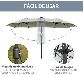 Chapéu de Sol Duplo de Jardim com 48 Luzes LED Solar 450x265x240cm Cha