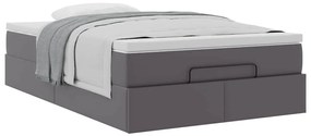 Estrutura de cama otomana com colchão cinza couro falso