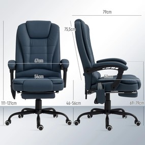 Cadeira de escritório com função de massagem, altura ajustável, encosto reclinável e comando com fio, azul