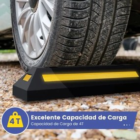 2 Calços de borracha Garagem 54,5 x 16 x 9 cm duráveis e robustos para o chão da garagem com faixas reflectoras Amarelo + Preto