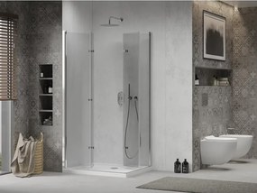 Mexen Lima Duo cabine de duche dobrável 80 x 70 cm, transparente, cromado + base de duche Flat - 856-080-070-01-02-4010