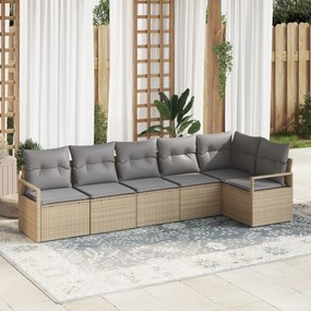 Conjunto de Sofás de Jardim de 6 Peças com Almofadas Bege Rattan Sintético
