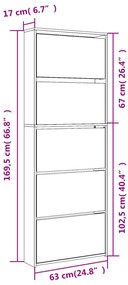 Sapateira c/ espelho 5 divisórias 63x17x169,5 carvalho castanho