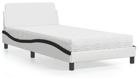 Cama com colchão 100x200 cm couro artificial branco e preto