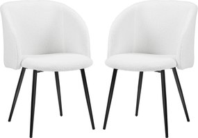 HOMCOM Conjunto de 2 Cadeiras de Sala de Jantar com Encosto em Tecido Efeito Lã Bouclê Pernas em Aço 55x62x80 cm Branco Preto | Aosom Portugal