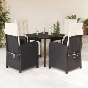 5 pcs conjunto de jantar p/ jardim c/ almofadões vime PE preto
