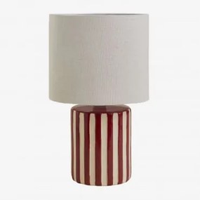 Candeeiro De Mesa Em Cerâmica E Linho Araminta Bege Tapioca - Vermelho Vinho - Sklum