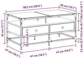 Mesa de centro c/ topo vidro 98,5x50x45cm carvalho castanho aço