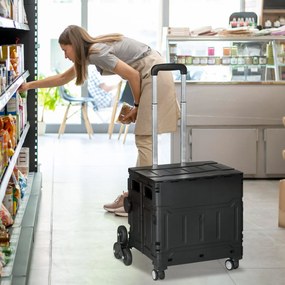 Carrinho de Armazenamento Dobrável Carrinho de Compras com 2 Rodas para Subir Escadas Capacidade 35L 48x43x95 cm Preto