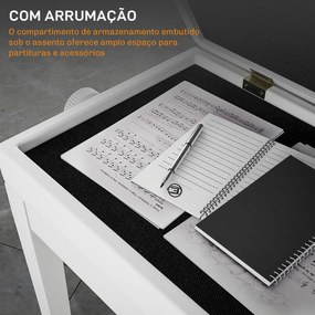 Banco de Piano com Espaço de Armazenamento e Altura Ajustável Carga 200 kg 54,5x33x48-58 cm Branco