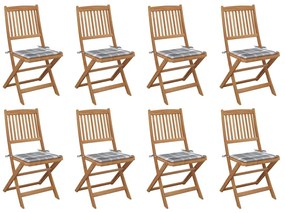 vidaXL Cadeiras de exterior dobráveis c/ almofadões 8pcs acácia maciça