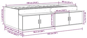 Estrutura de Cama com Armazenamento Cinza Concreto 90x190 cm