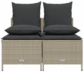 4 pcs conj. sofás jardim c/ almofadões vime PE cinzento-claro
