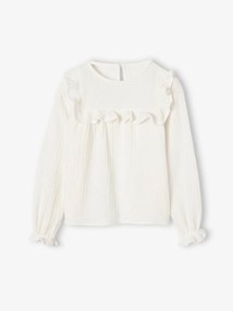 Agora -25%: Blusa com folho, em gaze de algodão, para menina cru