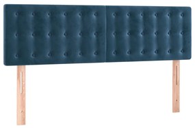 Cabeceira de cama c/ luzes LED veludo 144x5x78/88cm azul-escuro