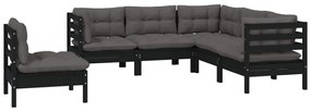 5 pcs conjunto lounge de jardim c/ almofadões pinho maciço