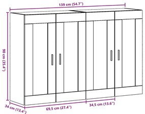 Gabinetes de Parede 2 peças Carvalho Artesanal 69.5 x 34 x 90 cm em Ma