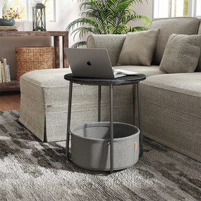 Mesa auxiliar redonda com cesto em tecido 45 x 50 cm preto ébano + cinza ardósia