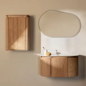 Conjunto De Móvel De Casa De Banho Suspenso Em Madeira Carsone Madeira Natural & Madeira Natural & Sem Lavatório & Oval Led - Sklum