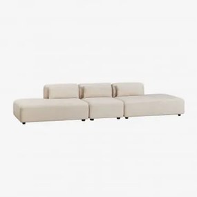Sofá Modular De 3 Peças Com Duplo Divã Fogler Linho Veludo Bege Linho - Sklum