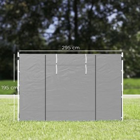 2 Paredes Laterais para Tenda 300x200 cm com Janela Enrolável e Porta com Fecho para Tendas 3x3 m ou 3x6 m Cinzento