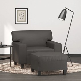 vidaXL Poltrona com apoio de pés couro artificial 60 cm cinzento