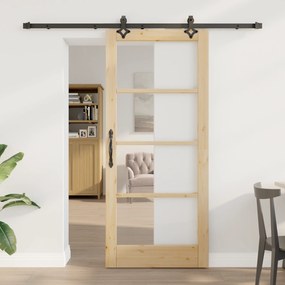 Conjunto de Porta Deslizante com Hardware vidaXL 'ORKDAL'Madeira Sólida e Vidro